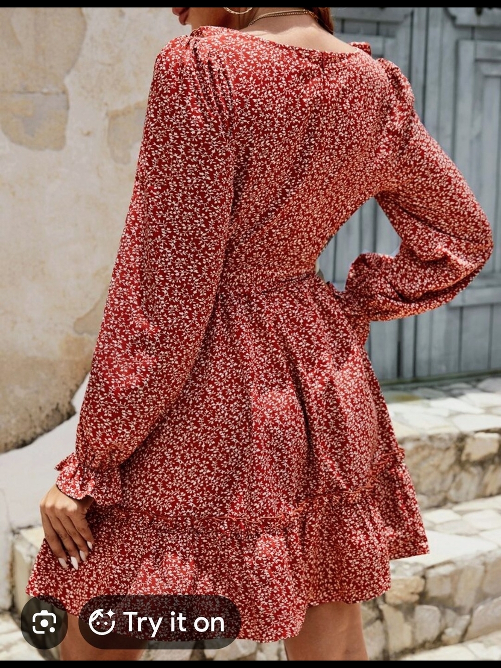 Red Ditsy Floral Mini Dress